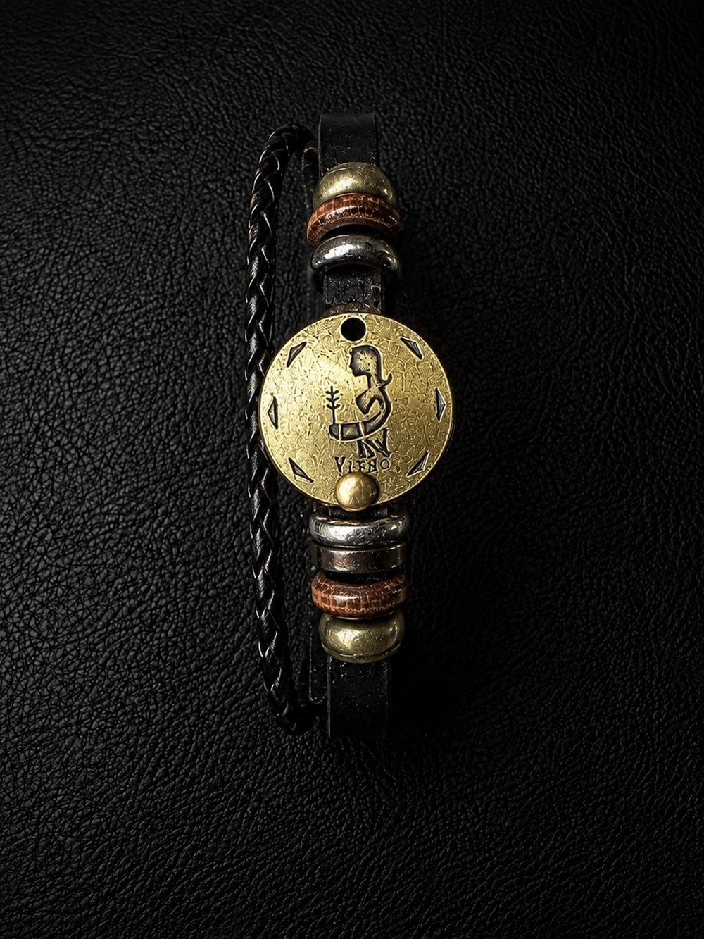 Black Braided Leather Virgo Bracelet